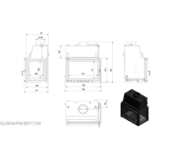 Каминная топка Kratki OLIWIA PW 17 правая (17,0 кВт)