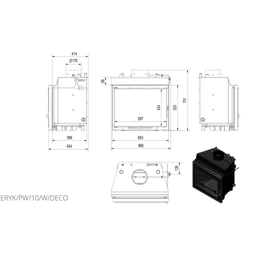 Камінна топка Kratki ERYK PW 10 DECO (10,0 кВт)