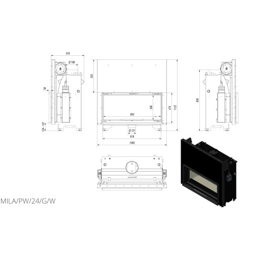 Каминная топка Kratki MILA PW 24 гильотина (24,0 кВт)