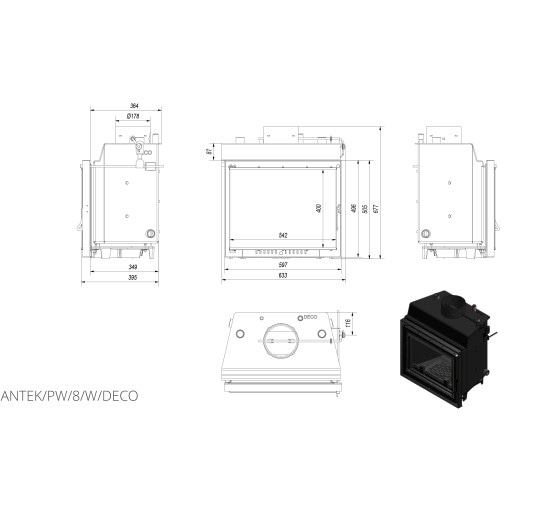 Каминная топка Kratki ANTEK PW 8 DECO (8,0 кВт)