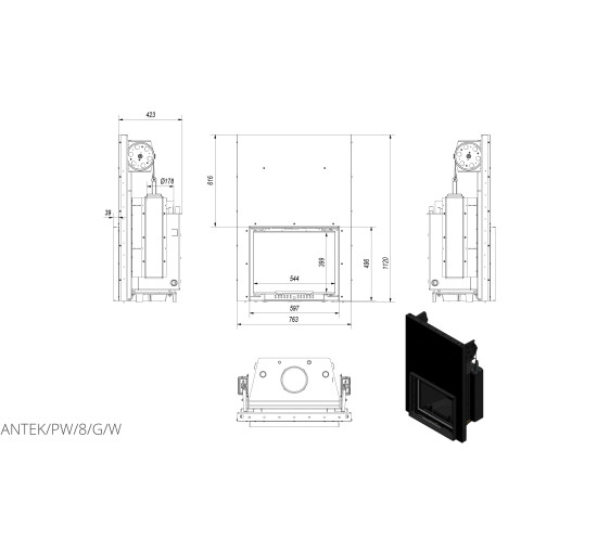 Каминная топка Kratki ANTEK PW 8 гильотина (8,0 кВт)