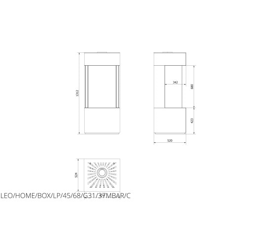 Камін Kratki LEO 45/68 ліва / права в обудові HOME EASY BOX стальний - чорний LPG