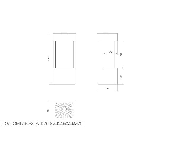 Камин Kratki LEO 45/68 левая/правая в строении HOME EASY BOX стальной - черный LPG