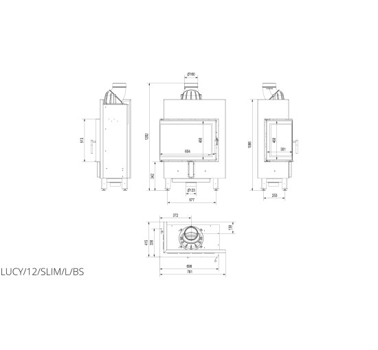 Каминная топка Kratki LUCY 12 SLIM левая BS (8,0 кВт)