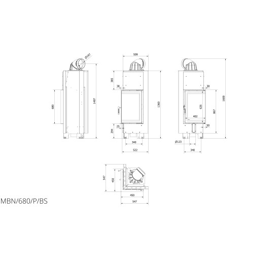 Каминная топка Kratki MBN 680 правая BS (10,0 кВт)