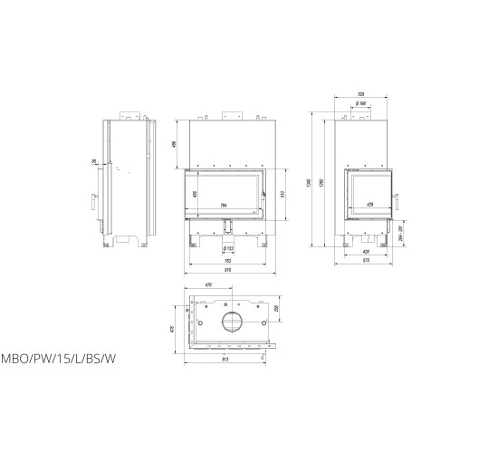 Каминная топка Kratki MBO PW 15 левая BS (15,0 кВт)