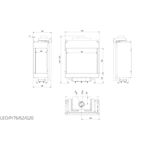 Каминная топка Kratki LEO 76/62 правая NG (8,5 кВт)