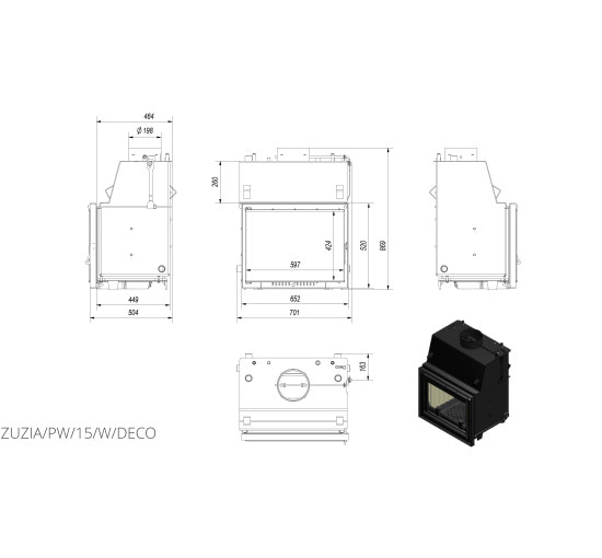 Каминная топка Kratki ZUZIA PW 15 DECO (12,0 кВт)