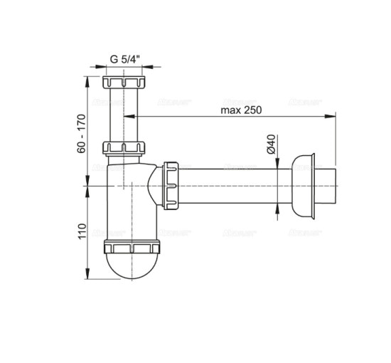 Сифон Alcaplast A43 для умывальника Ø40 с накидной гайкой 5/4"