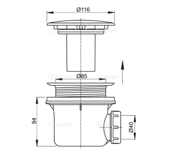 Сифон Alcaplast A49CR для душевого хромированного поддона