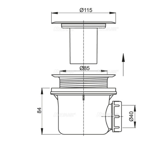Сифон Alcaplast A48 для душевого поддона с нержавеющей решеткой