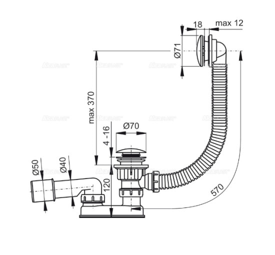 Сифон Alcaplast A504KM для ванны click/clack металл