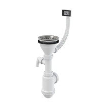 Сифон Alcaplast A447P Ø50/40 для мийки з нержавіючою peшіткою Ø115, гофропереливом і підведенням