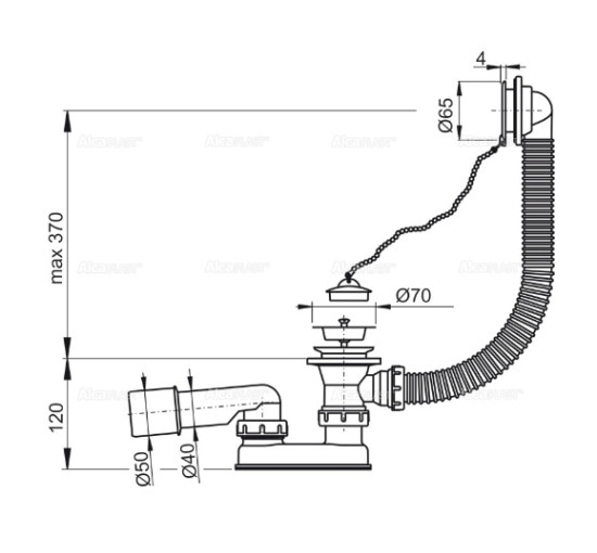 Сифон Alcaplast A502 для ванни білий
