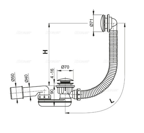 Сифон Alcaplast A507KM для ванны click/clack металл