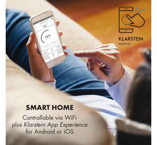 Розумний інфрачервоний обігрівач Klarstein Hot Spot Crystal Spotless Smart Wi-Fi 750 Вт (10035064)