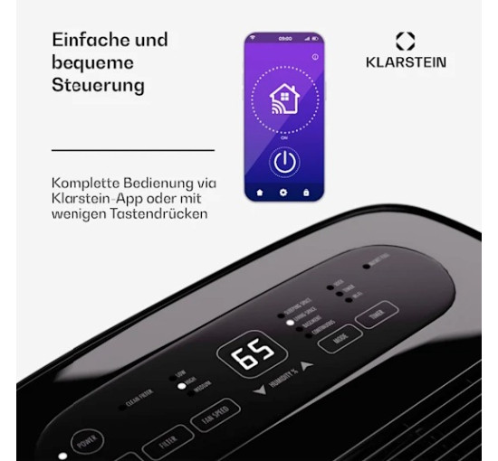 Компрессионный осушитель воздуха KLARSTEIN DryFy Connect 60, Wi-Fi 60 л/сутки 45-65 м2 (10045547)