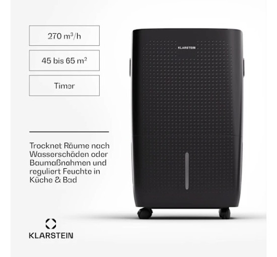 Компрессионный осушитель воздуха KLARSTEIN DryFy Connect 60, Wi-Fi 60 л/сутки 45-65 м2 (10045547)