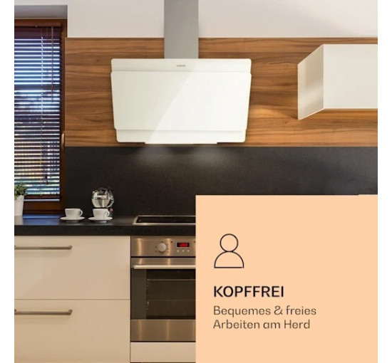 Кухонна сенсорна витяжка Klarstein Aurica 90, 600м3/год, біла (10032767)