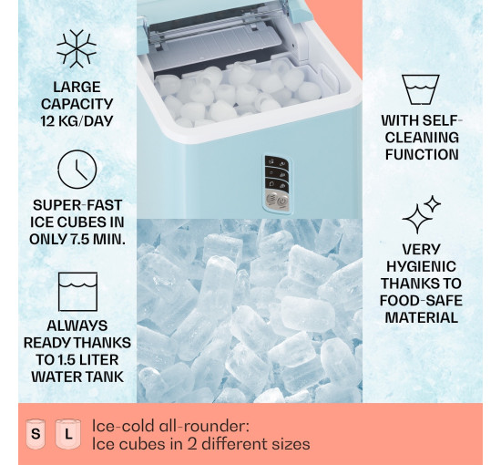 Льдогенератор Klarstein Albaron Bullet Ice, 12 кг/24 ч, 1,5 л 120 Вт, голубой (10040344)