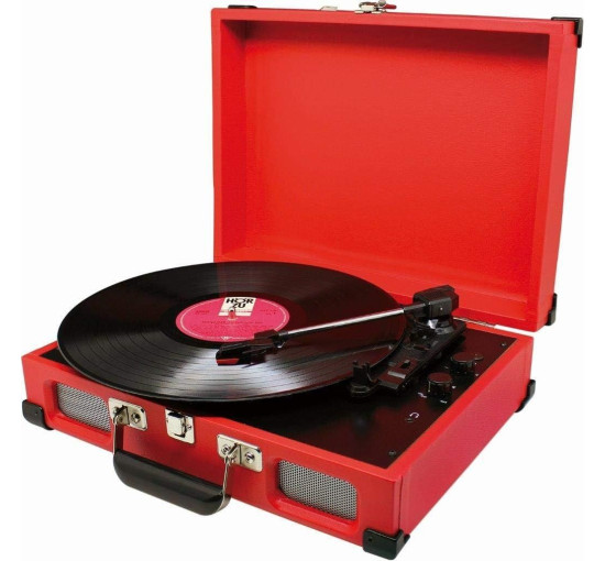 Проигрыватель виниловый в виде чемодана Soundmaster PL580RO с гнездом для наушников, красный