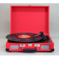 Проигрыватель виниловый в виде чемодана Soundmaster PL580RO с гнездом для наушников, красный