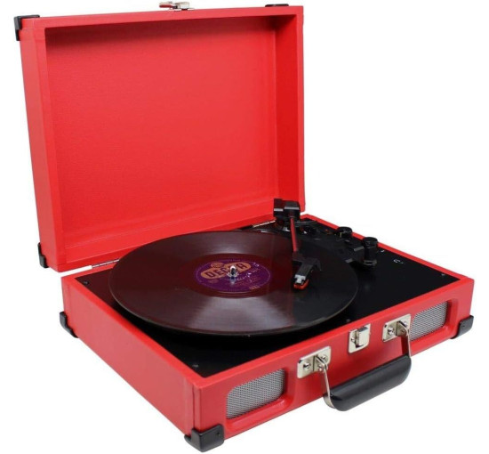 Вініловий програвач у вигляді валізи Soundmaster PL580RO з гніздом для навушників, червоний