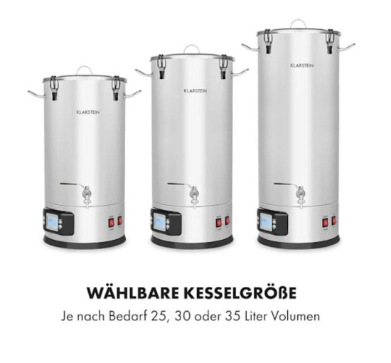 Пивоварня Klarstein Maischfest нержавіюча сталь 35 л 1500/3000 Вт, срібляста (10033340)