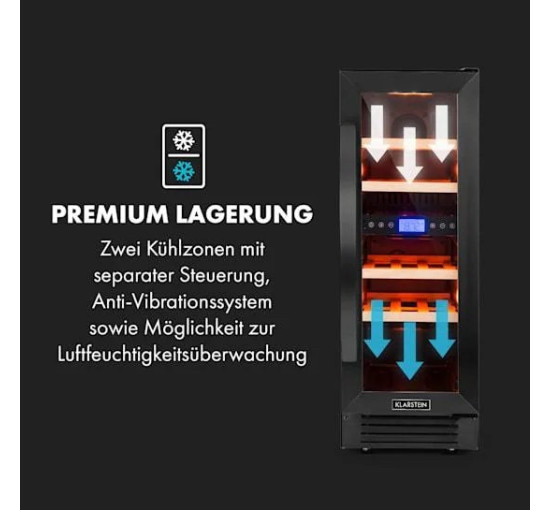 Встроенный винный холодильник двухзонный Klarstein Vinovilla 17 Built-In Duo 53л, 2-зонный, черный (10034154)