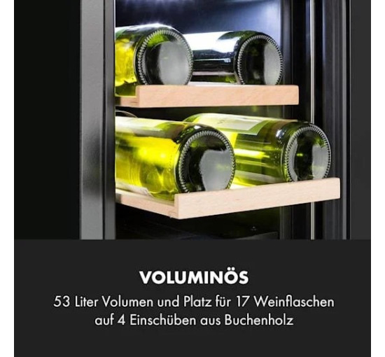 Встроенный винный холодильник двухзонный Klarstein Vinovilla 17 Built-In Duo 53л, 2-зонный, черный (10034154)