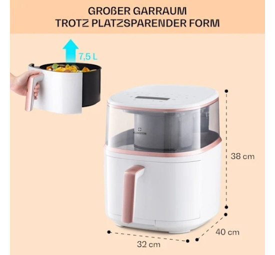 Фритюрница, аэрофритюрница Klarstein Air Bloom с функцией пара 1500 Вт, 7,5 л (10040496) б/у