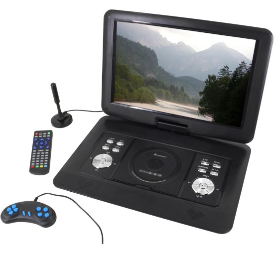 Портативный DVD-плеер с 15,4" HD-дисплеем и DVB-T2 тюнером Soundmaster PDB1600SW, 300 встроенных игр