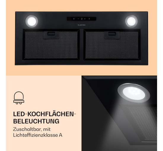 Вбудована кухонна витяжка Klarstein Paolo 72 см, 200 Вт 593 м3/год, LED Touch, чорний (10033749)