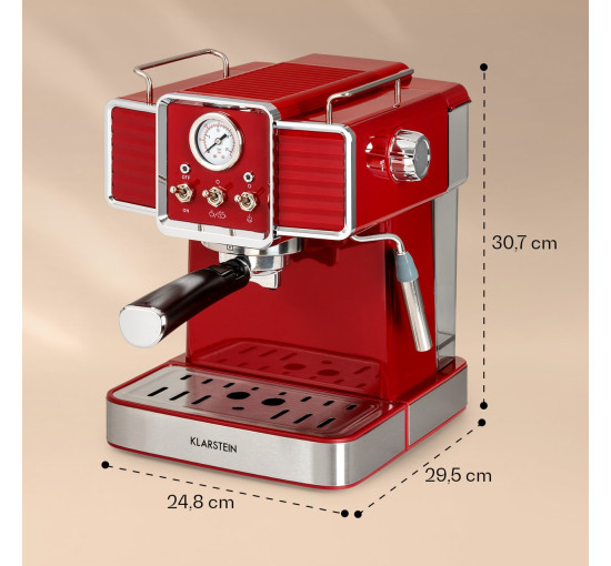 Кавомашина в стилі ретро Klarstein Gusto Classico 1350 Вт, 20 бар, 1,5 л червоний (10035565) Б/В