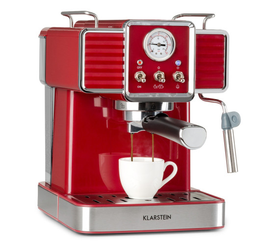 Кавомашина в стилі ретро Klarstein Gusto Classico 1350 Вт, 20 бар, 1,5 л червоний (10035565) Б/В