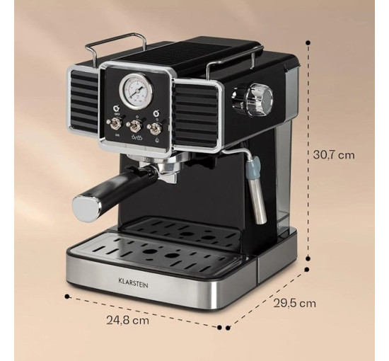 Кофемашина в ретро стиле Klarstein Gusto Classico 1,5л, 20 бар, 1350 Вт, черный (10035564)