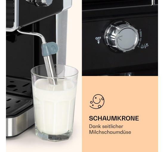 Кофемашина в ретро стиле Klarstein Gusto Classico 1,5л, 20 бар, 1350 Вт, черный (10035564)
