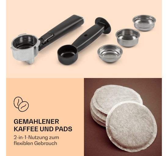 Кофемашина в ретро стиле Klarstein Gusto Classico 1,5л, 20 бар, 1350 Вт, черный (10035564)