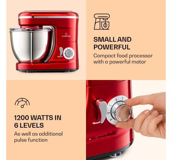 Кухонный комбайн, тестомес Klarstein Bella Mini 4 л 1200 Вт, красный (10037979)