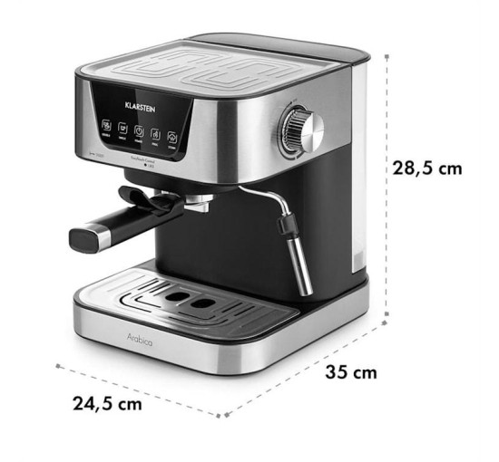 Кавоварка Klarstein Arabica 1050 Вт, 15 бар, 1,5 л чорний/сріблястий (10033729)