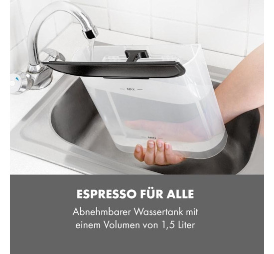 Кавоварка Klarstein Arabica 1050 Вт, 15 бар, 1,5 л чорний/сріблястий (10033729)
