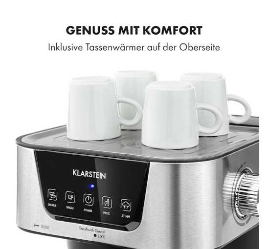 Кавоварка Klarstein Arabica 1050 Вт, 15 бар, 1,5 л чорний/сріблястий (10033729)