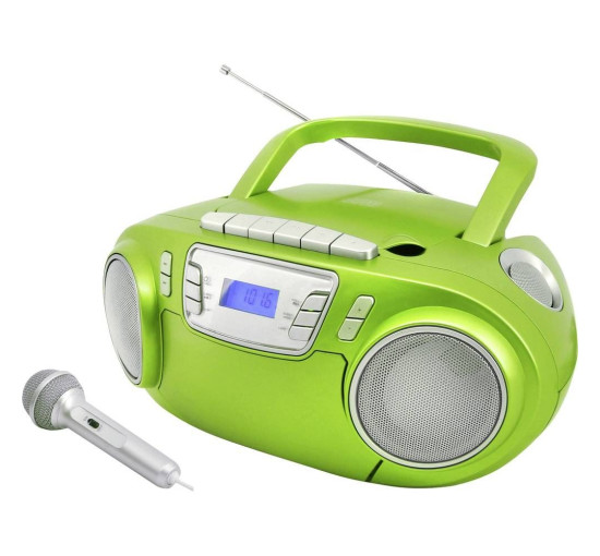 Радио CD-проигрыватель FM, USB, кассета Soundmaster SCD5800GR с караоке-микрофоном, зеленый
