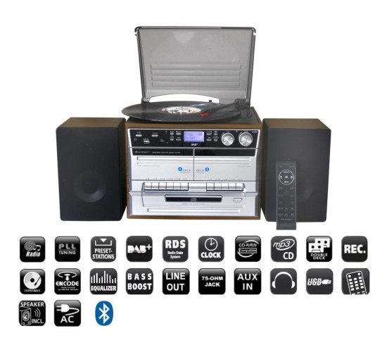 Музичний центр по радіо DAB+/FM, CD/MP3 Soundmaster MCD5550BR, вініл, подвійна касета, USB, Bluetooth