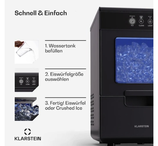 Льодогенератор Klarstein Ice Galet 20 кг/доба, 2,2 л, чорний (10045476)