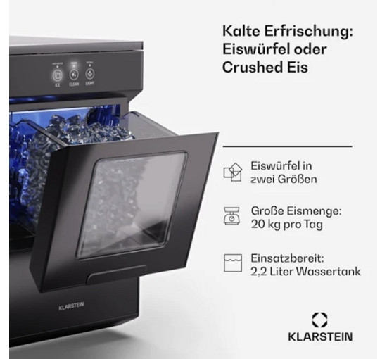 Льодогенератор Klarstein Ice Galet 20 кг/доба, 2,2 л, чорний (10045476)
