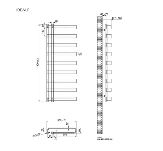 Рушникосушка дизайнерська Ideale Gia 9/1300/500 білий