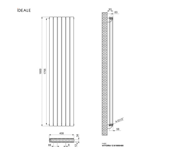 Радіатор дизайнерський Ideale Vittoria 12 6/1800/408 антрацит