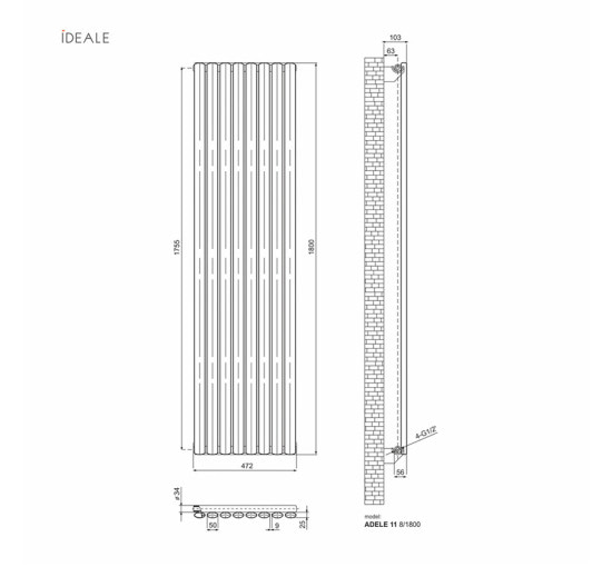 Радіатор дизайнерський Ideale Adele 11 8/1800/472 чорний