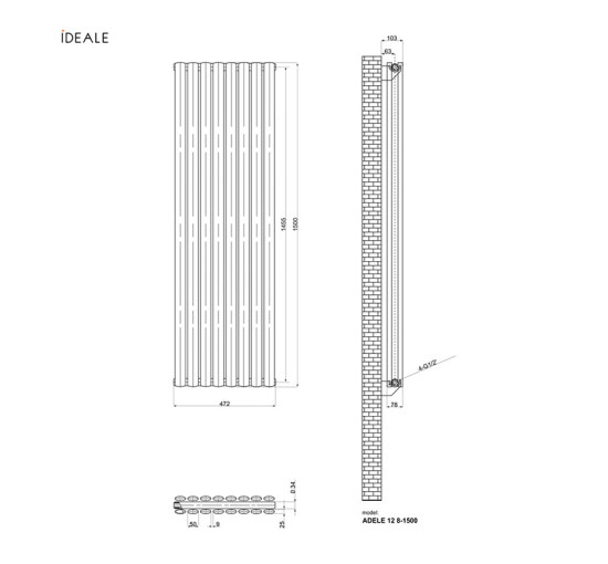 Радиатор дизайнерский Ideale Adele 12 8/1500/472 черный
